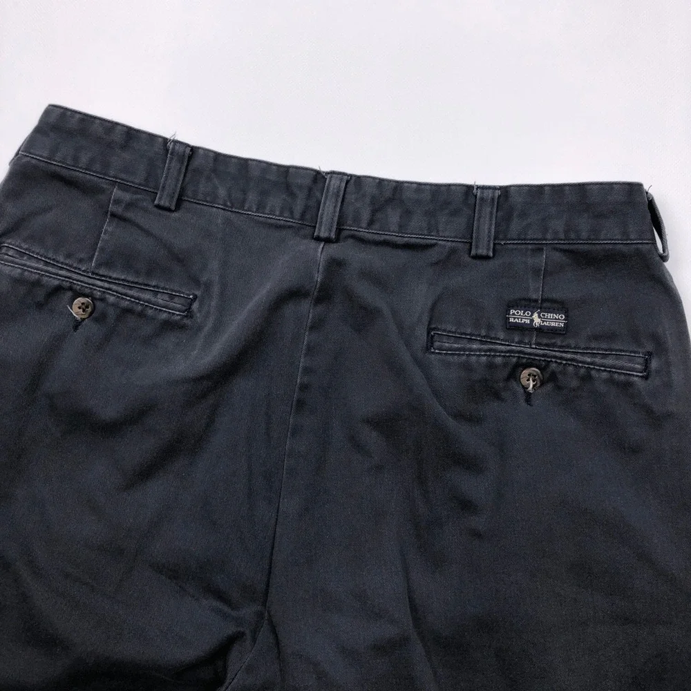 Vtg Polo Ralph Lauren Hammond Pant Mens 34x32 Navy Blue Pleated Cuffed Chinos